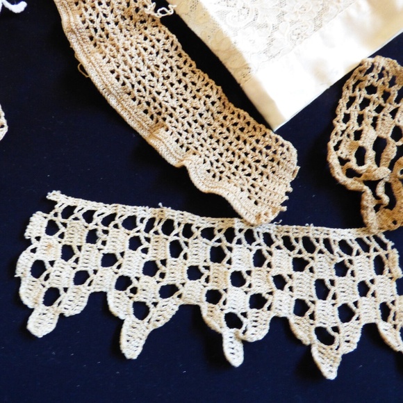 VTG antique Victorian hand made Trims Lace Edgings Patches 21 pieces ecru - Picture 7 of 11